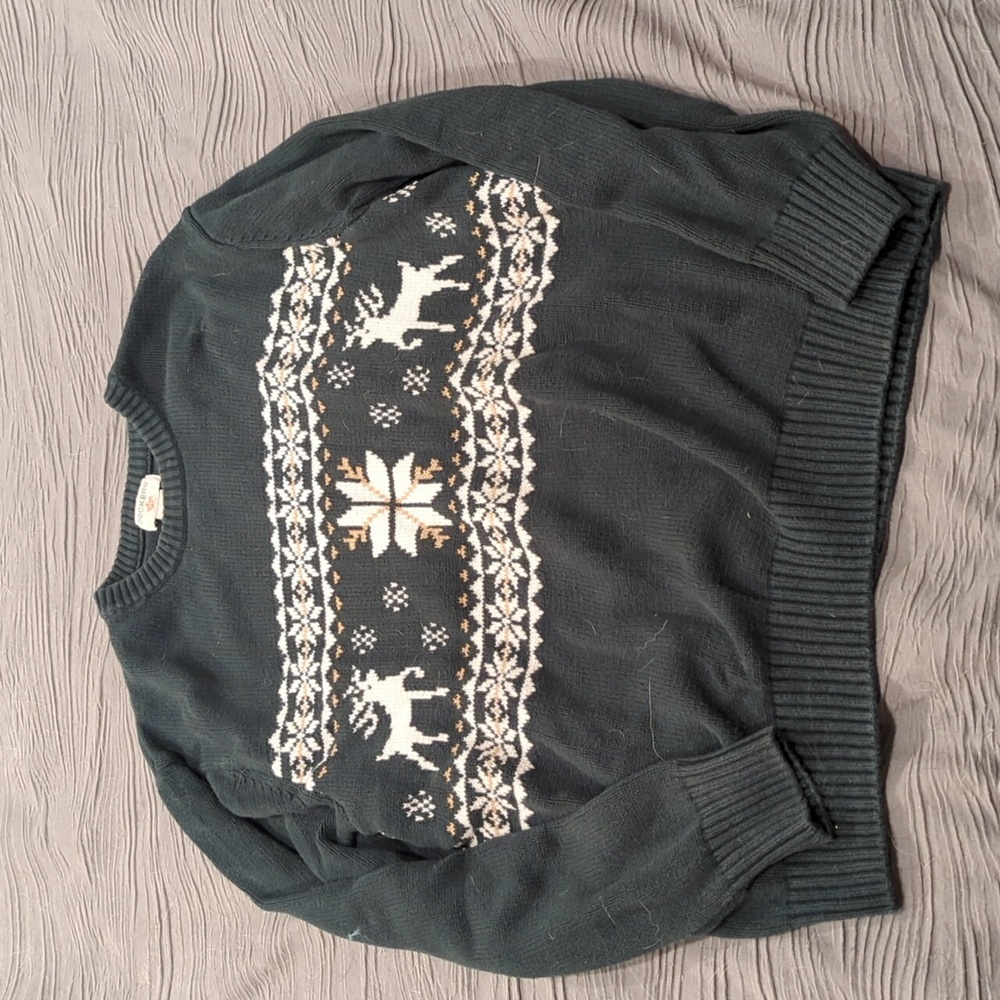 Dockers || Unisex M || Dark Green Fairisle Reindeer || Crewneck Sweater